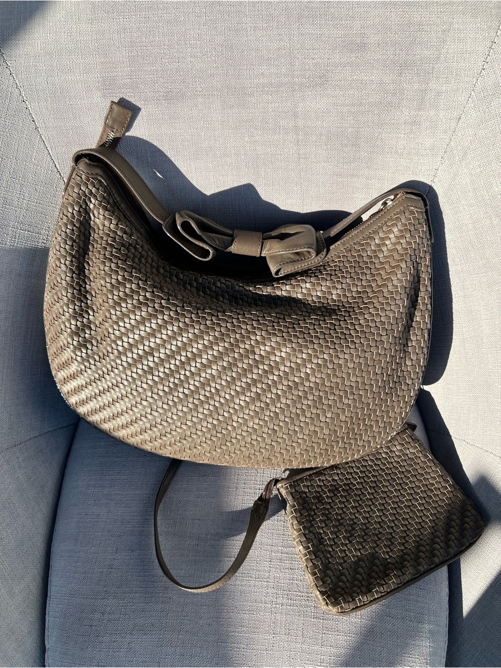 Authentic ARMANI COLLEZIONI Brown Leather Shoulder Bag Woven - Picture 2 of 9